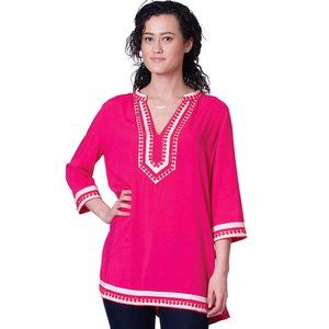 Kevia Loose Tunic Top Cute Embroidered V-Neck , S